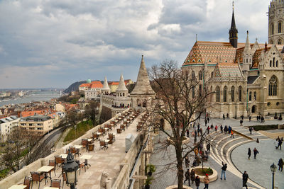 High angle view of buildings in city