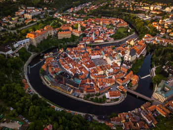 High angle view of townscape and buildings in city