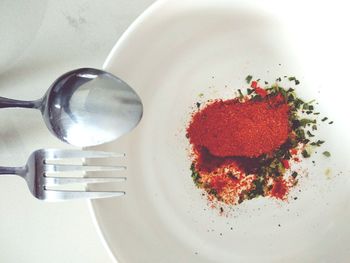 High angle view of food in plate