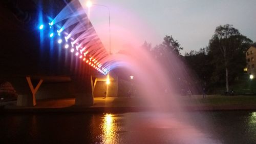 Illuminated light trails on road at night