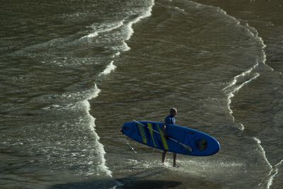 High angle view of people on beach