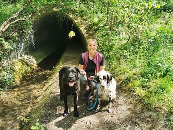 Portrait of women with two dogs 