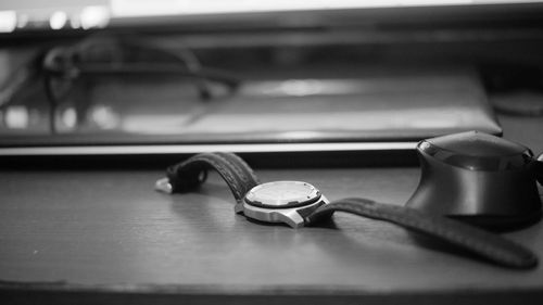 Close-up of eyeglasses on table