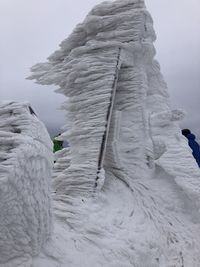 Low angle view of frozen lake against sky