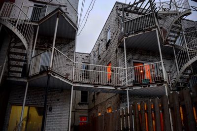 Low angle view of residential buildings in town