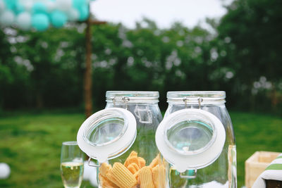 Close-up of drink served on table