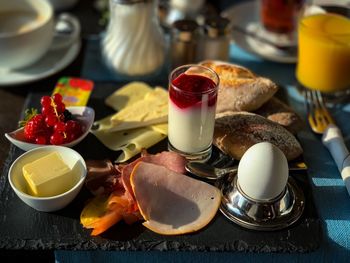 Close-up of breakfast on table