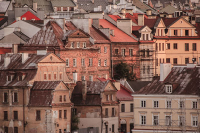 High angle view of buildings in city