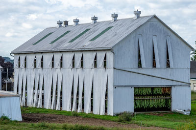 Exterior of house on field against sky