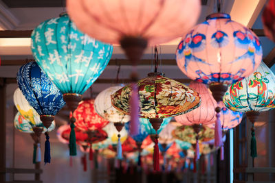 Low angle view of lanterns hanging in market