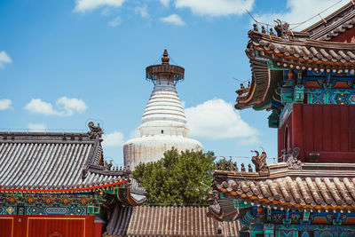 Low angle view of temple building against sky