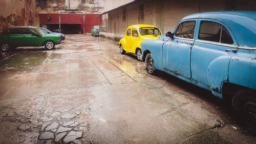 Cars parked in yellow car