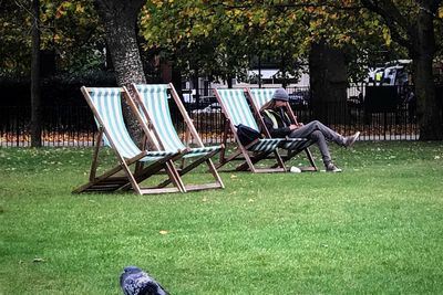 Chairs sitting in lawn