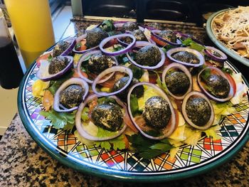 High angle view of food on table