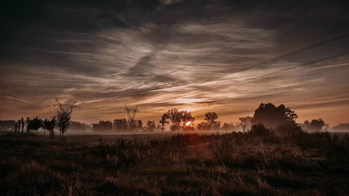 Scenic view of field against sky during sunset