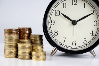 Close-up of clock against white background