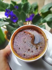 Close-up of coffee cup on table