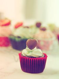 Close-up of cupcakes on table