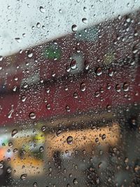 Full frame shot of wet glass window in rainy season