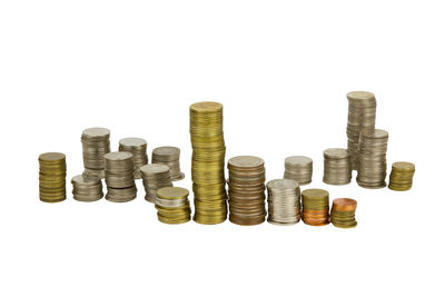 High angle view of smoke stack against white background