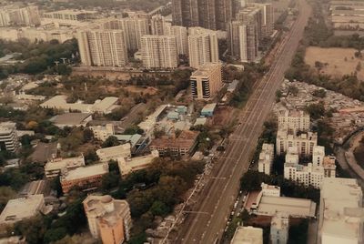 High angle view of buildings in city