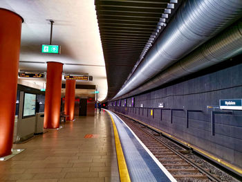 Illuminated railroad station platform
