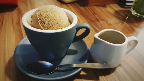 High angle view of coffee on table