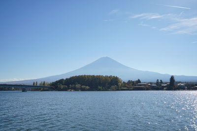 Scenic view of lake against cloudy sky