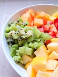 High angle view of chopped vegetables in bowl