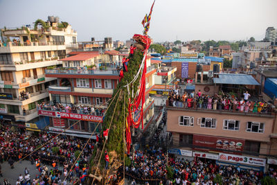 Devotees pull chariots as they take part in the festivities to mark the rato machindranath chariot.