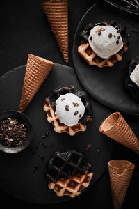 High angle view of cupcakes on table