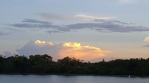 Scenic view of lake against sky at sunset