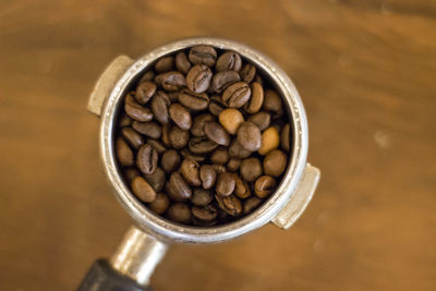 High angle view of coffee beans on table