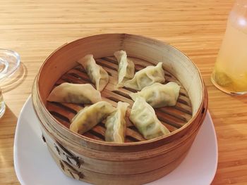 Close-up of served in bowl on table