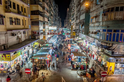 High angle view of crowd on street at night