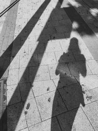 Shadow of man on tiled floor