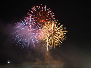Low angle view of firework display at night