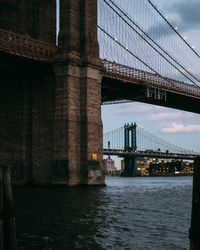 View of suspension bridge over river