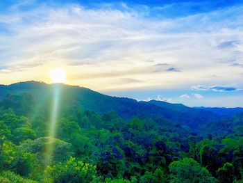 Scenic view of mountains against sky during sunset
