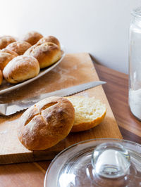 High angle view of bread in glass on table