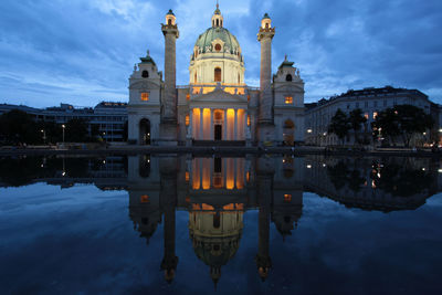 Reflection of church in water