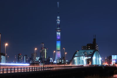 Illuminated buildings in city at night