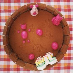 High angle view of cake on table