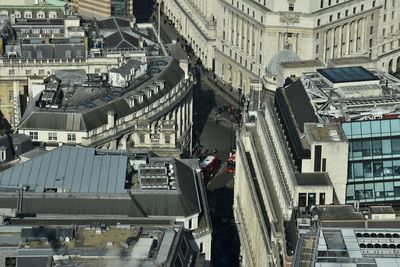 High angle view of buildings in city