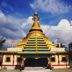 Low angle view of pagoda against sky