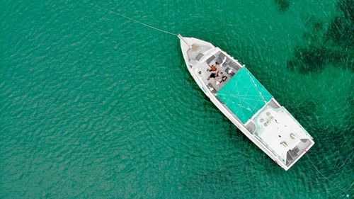 High angle view of ship in sea