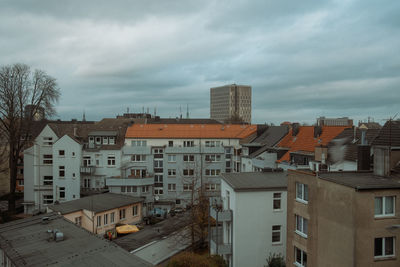 High angle view of buildings against sky