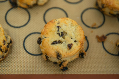 High angle view of cookies on table