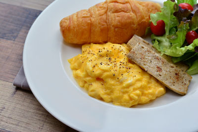 High angle view of breakfast served in plate