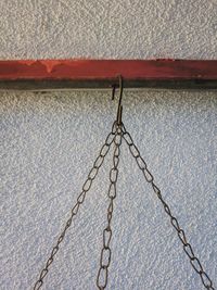 High angle view of ropes on wall